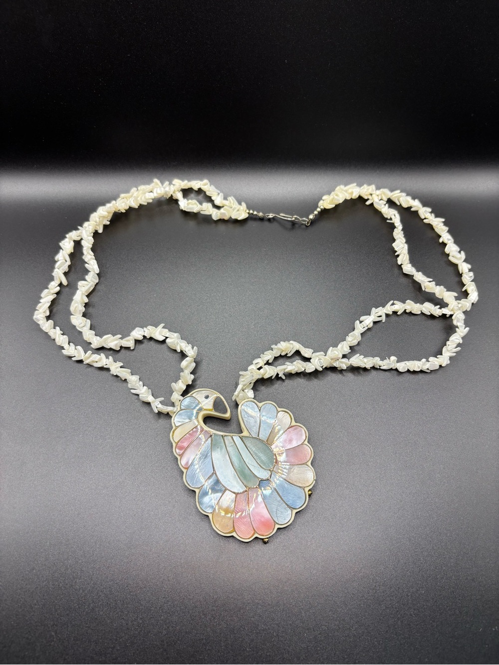 Vintage Lee Sands Hawaii Mother of Pearl Abalone Swan Statement Necklace